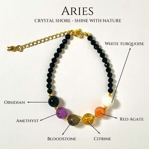Aries Crystal Bracelet - Handcrafted Natural Crystal 12 Constellation Bracelet